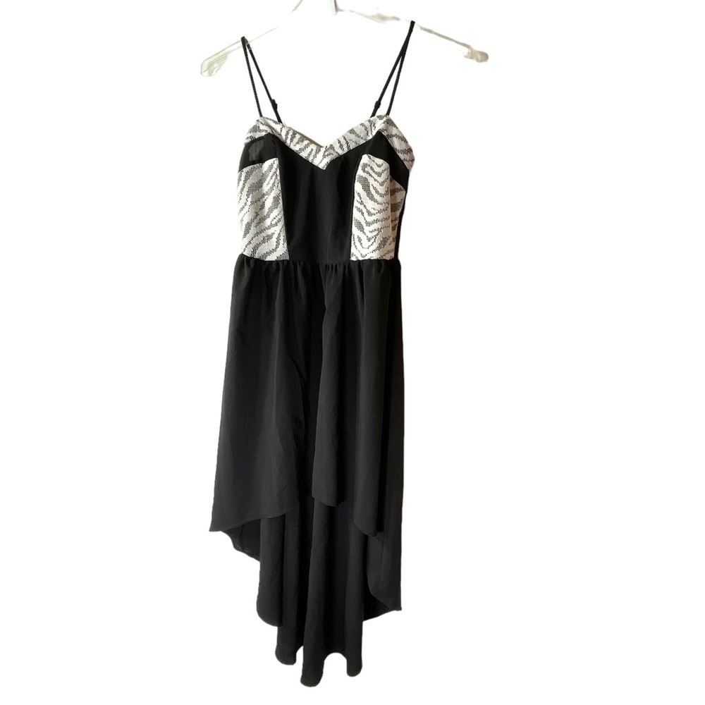 Mimi Chica Dress High Low Black‎ White Zebra Lace Midi Western Size S